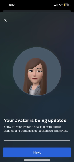 WhatsApp అవతార్ సృష్టించబడింది